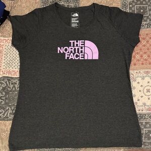 The North Face Women's Charcoal Tee with Light Purple Logo - Slim Fit